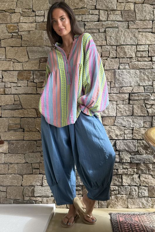 Peruvia Pillow Cotton Nero Smock Top Denim /15=